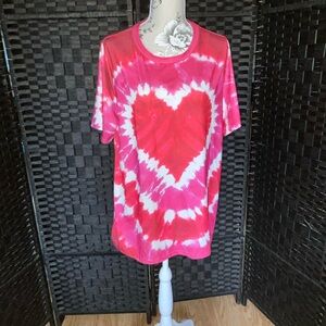 Pink and White Tie-Dye Heart T-Shirt